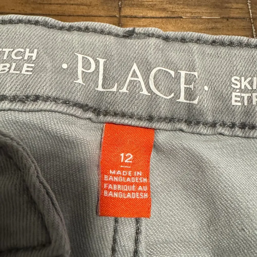 The Children's Place Boys Light Grey Stretch Skinny Jeans Size 12 Light Stains - Picture 5 of 9